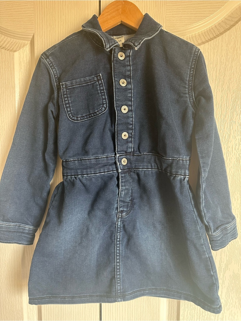 OshKosh B'gosh Girls Blue Denim Shirt Dress 5T Collared Long Sleeve Pocket